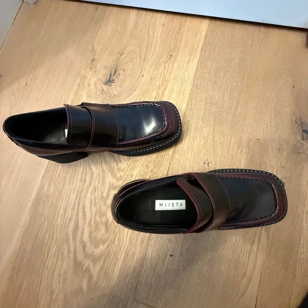NIB! SOLD OUT COLOR! MIISTA KARINA BURGUNDY BRUSH OFF LEATHER LOAFERS sz38 - Picture 11 of 15